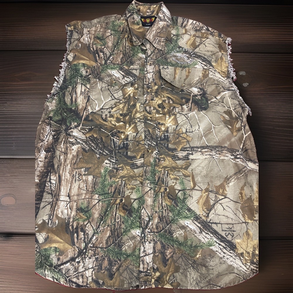 Biker Wear Fayetteville Motorcycle Rally 2016 Sleeveless Camo Men's 4XL Button